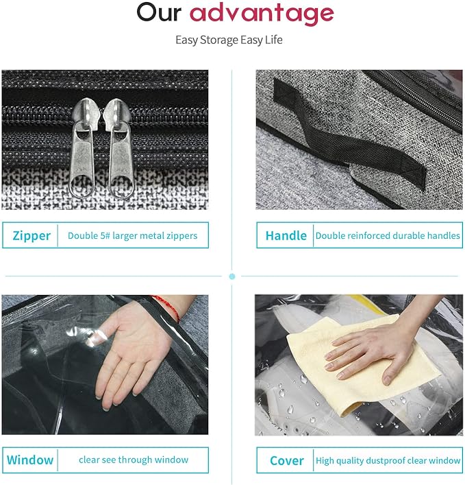 Onlyeasy Under Bed Shoe Storage Organizer For Closet, 4 Pack Fit 12x4 Pairs, Underbed Solution Shoes Container Bags with Sturdy Sidewall & Reinforced Handles, Breathable, Linen-like Black, MXAUBSB4P