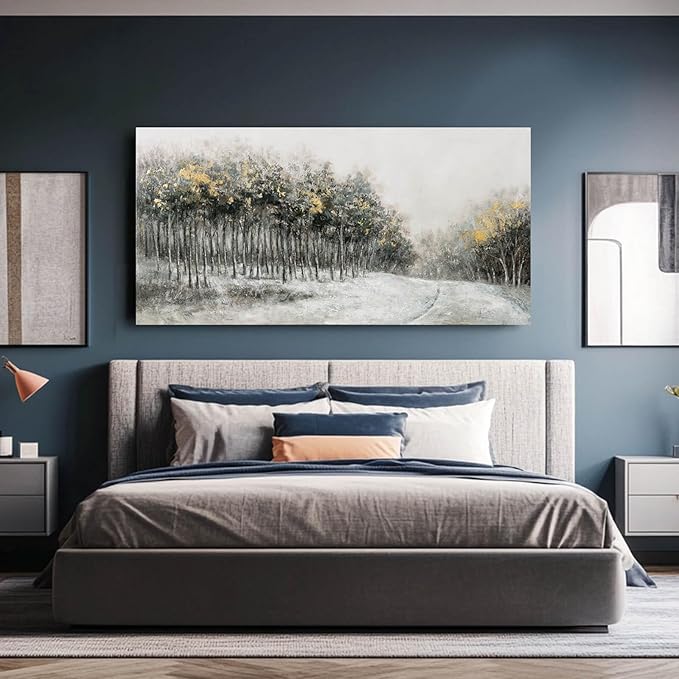 CHUDANHAO Large Landscape Wall Art Canvas Picture Green and Gold Tree Paintings Contemporary Wall Prints for Living Room Office 29x58 Inch Neutral Room Decor