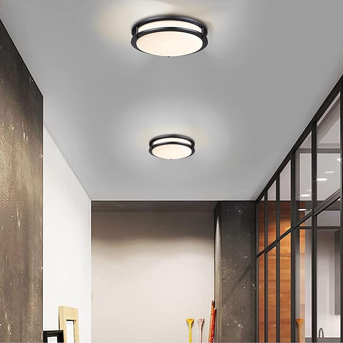 16 Inch Black Flush Mount Ceiling Light Fixture for Bedroom Bathroom, Matt Black LED Ceiling Light 3000K/4000K/5000K Dimmable Flush Mount LED Hallway Fixture, 16in, 25W