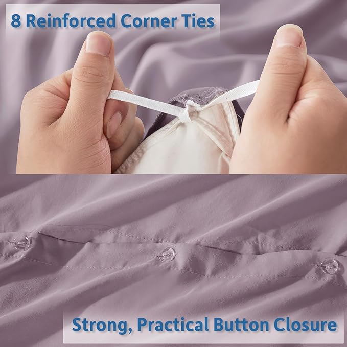 Nestl Queen Duvet Cover Set with Comforter Insert - Dusty Purple 4 Piece 90x90 Duvet Cover & 2 Pillow Shams with White Quilted Down Alternative Comforter, Ultra Soft, All Season