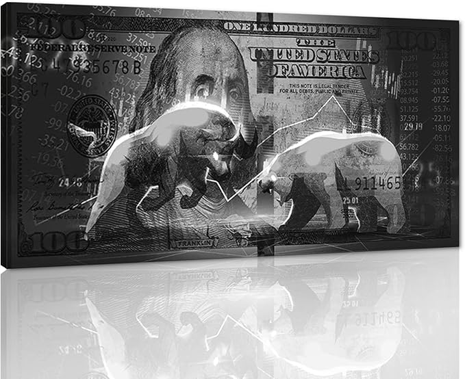 Yatsen Bridge Canvas Print Wall Art - Wall Street Charging Bull Bear 40" x 20" Modern Abstract Artwork, Waterproof, Ready to Hang for Living Room, Bedroom, Kitchen, Office