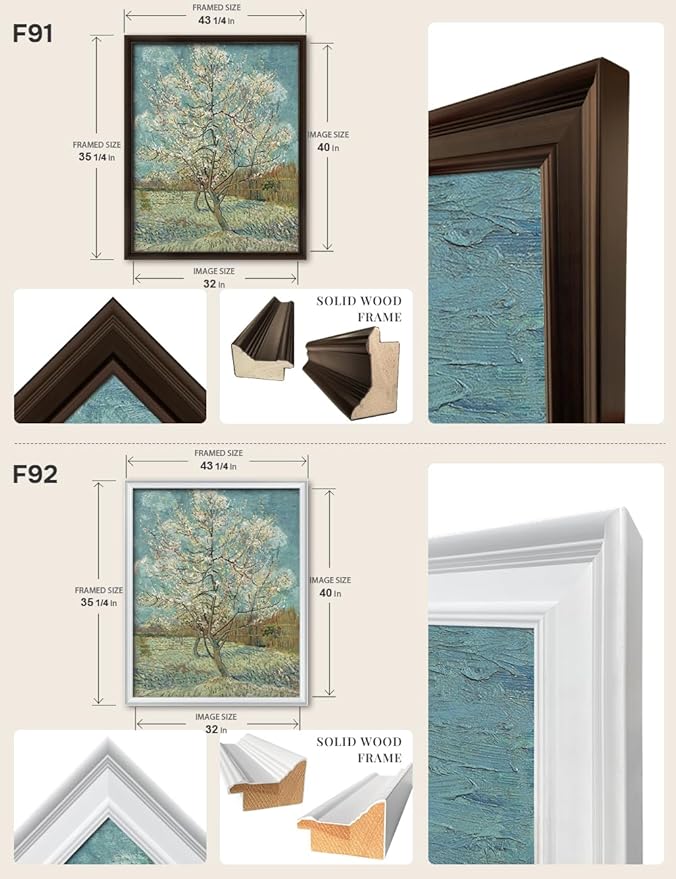 DECORARTS - The Pink Peach Tree by Vincent Van Gogh, Large Giclee Canvas Print with Solid Wood Frame, Oversized Wall Art Decor