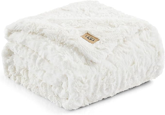 UGG Faux Fur Throw Blanket, Luxury Cozy Soft Throw for Couch, Double-Sided Soft Plush Cozy Blankets, Living Room Decor, 50-inch x 70-inch, Natural White (Adalee)