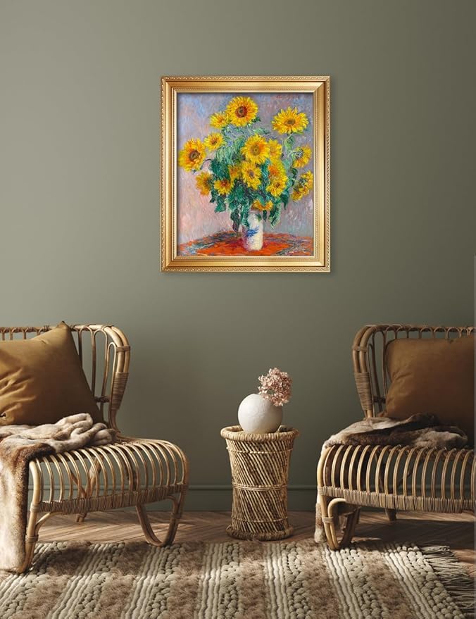 DECORARTS - Claude Monet Sunflowers Giclee Print with Gold Solid Wood Frame, Impressionist Large Framed Wall Art, Ready to Hang, Framed Size 24.75x28.75, Made in USA
