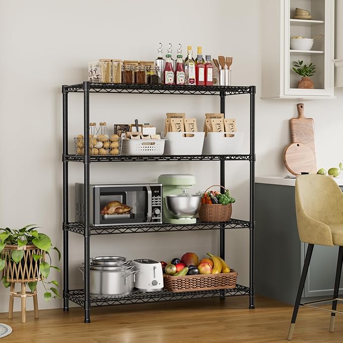 SINGAYE 4 Garage Heavy Duty Shelving Unit Kitchen Pantry Close Home Organizers and Storage Bathroom Shelf Laundry Room Organization Industrial Book Metal Wire Adjustable Shelves