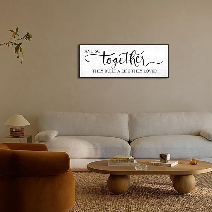 And So Together They Built A Life They Loved Sign Wall Decor: Farmhouse Master Bedroom Wall Art Above Bed,32''×12'' Large Framed Canvas Bedroom Signs Modern Guest Room Living Room Hanging Plaque