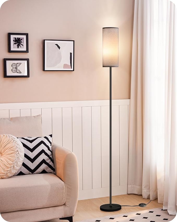 Dimmable Gray Floor Lamp for Living Room with Remote and Foot Switch, Corner Floor Lamp for Bedroom, Modern Standing Tall Lamp, 10W 900LM Bulb Included, 3000K-6500K, Linen Shade, FCC Listed H06LD05W1