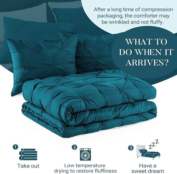 Basic Beyond King Comforter Set - King Comforter Set with Pinch-Pleat & Pintuck Design, 2 Pillow Shams, Teal