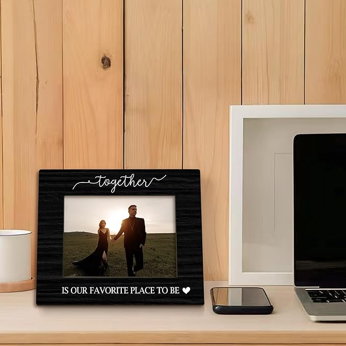 Couple Picture Frame 5x7, Couple Photo Frame, Christmas Birthday Couples Gifts for Him Her, Together is Our Favorite Place to Be Black Wooden Picture Photo Frames for Desk Home Room Decor