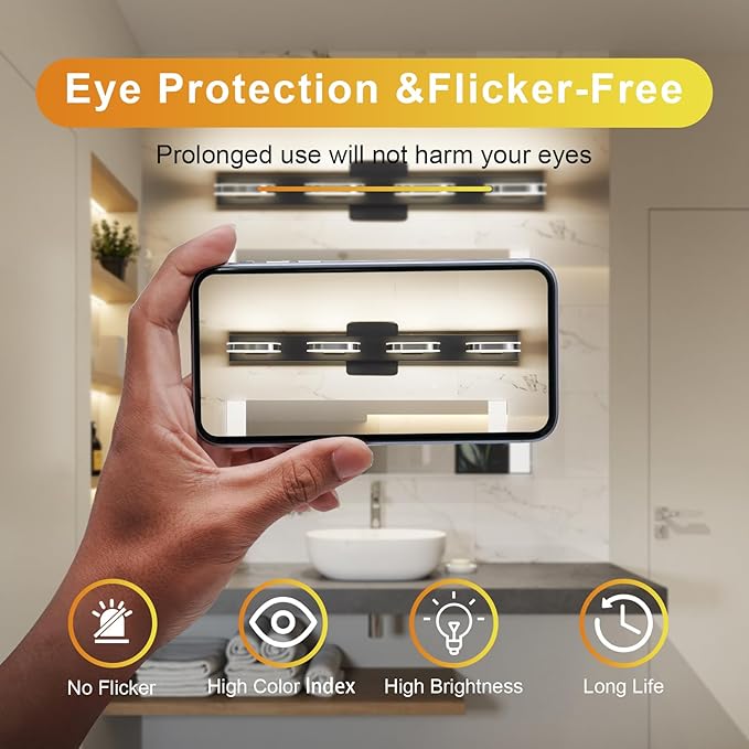 Modern LED 4 Lights Vanity Light for Bathroom Modern Vanity Light Fixture Wall Sconce 26 Inch Natural White Light (Black)