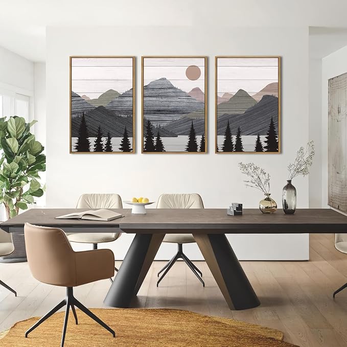 ANHUIB Mountain Framed Wall Art 16x24 Inch Large Nature Wilderness Art Print Abstract Landscape Painting Set of 3 for Living Room Bedroom Office