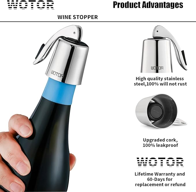 Wine Stoppers Stainless Steel Wine Bottle stopper Plug with Silicone Reusable Wine Saver Leak proof Keep Fresh Silver 6 pack