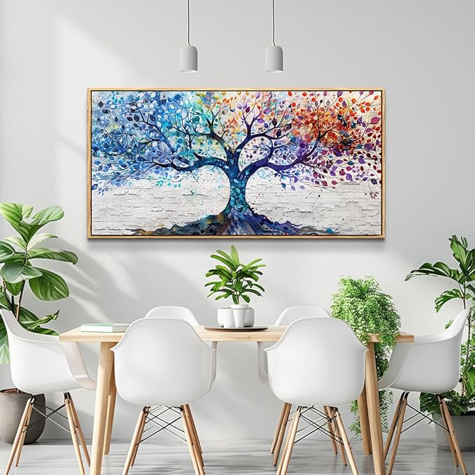 ERQINHUA Large Canvas Wall Decor Art For Bedroom Wall Art For Living Room Wood Framed Modern Restaurant Office Colorful Wall Painting Tree Abstract Pictures Canvas Prints Home Decorations 30x60 In
