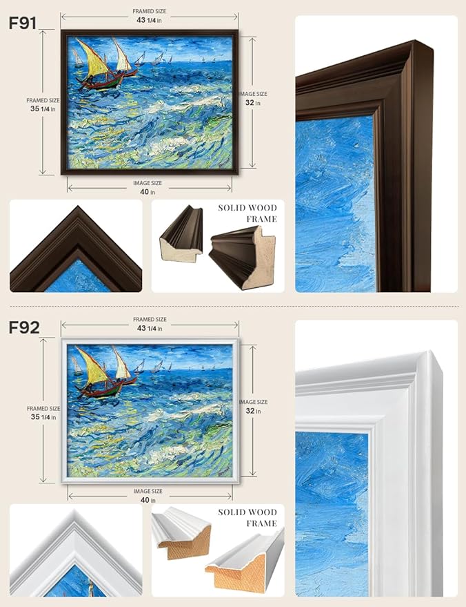 DECORARTS - Fishing Boats at Sea by Vincent Van Gogh, Large Giclee Canvas Print with Solid Wood Frame, Oversized Wall Art Decor