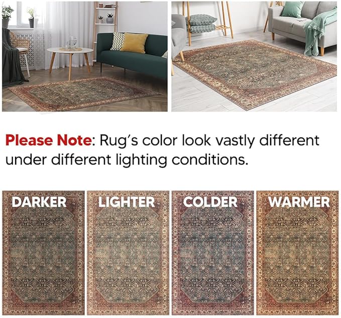 Keen Home Design 4x6 Rug - Machine Washable Area Rug with Non-Slip Backing, Ideal for Living Room, Dining Room, Bedroom - Vintage, Easy Clean, Durable, Low Pile Rug - (4' x 6')