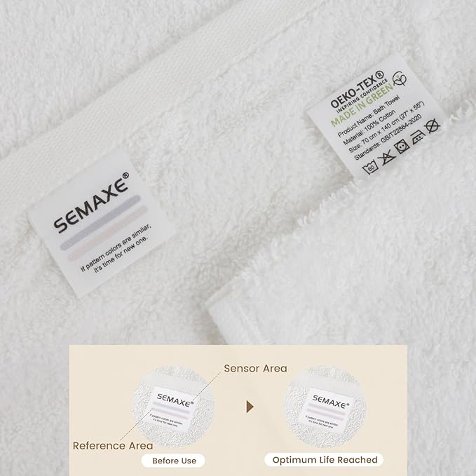 SEMAXE 4-Pack Luxury Bath Towels for Bathroom, 100% Cotton, Soft, Absorbent, and Quick-Drying, 55"x27", White, Perfect for Hotels, Gyms, and Spas