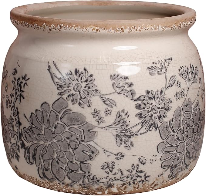 Ceramic Planters for Plants, Plant Pots with Drainage Hole, 6.29in. Flower Pots for Indoor Plants, Vintage Planters & Succulent Pots, Crackle Glaze Finish Plant Pots, Gray
