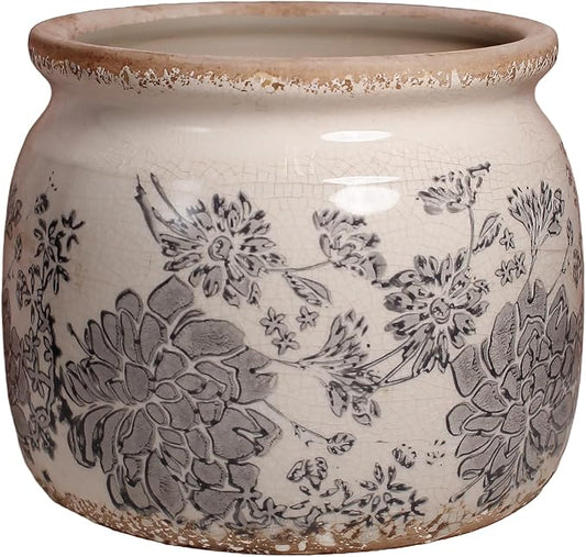 Ceramic Planters for Plants, Plant Pots with Drainage Hole, 6.29in. Flower Pots for Indoor Plants, Vintage Planters & Succulent Pots, Crackle Glaze Finish Plant Pots, Gray