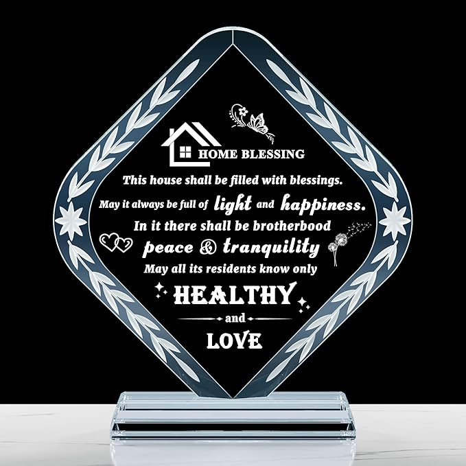 Qianwei House Warming Gifts New Home Crystal Bless This Home Plaque Best Hosewarming Presents 2025 New House Gifts for Couple Women Men
