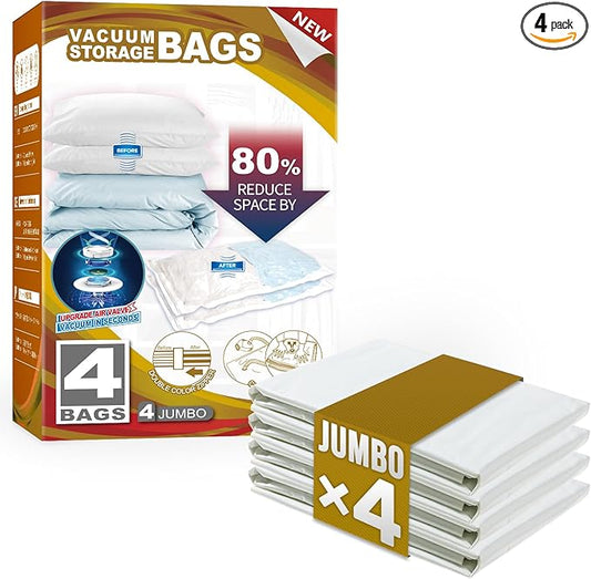 TAILI 4 Pack Vacuum Storage Bags, Jumbo Vacuum Seal Bags for Clothing (40x31 Inch), Space Saver for Bulky Bedding, Comforters, Blankets, Pillows, Large Closet Organization and Storage