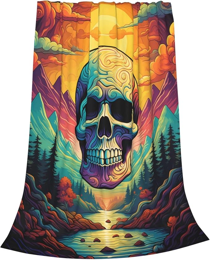 Skull Blanket Gifts for Adults Kids Sugar Skull Gothic Skeleton Flannel Throw Blankets Soft Fuzzy Lightweight for Home Decor Couch Bed Sofa 50x40 Inches