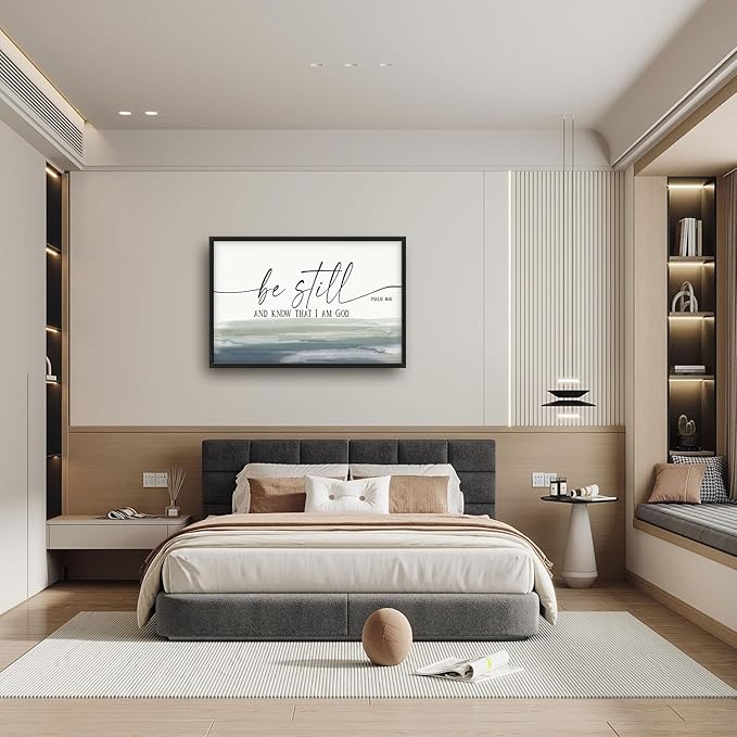 Flintis Large Christian Wall Art Be Still and Know That I Am God Sign Pictures Wall Decor Bible Verse Canvas Painting Print Artworks Framed for Living Room Bathroom Master Bedroom Office 36L x 24W