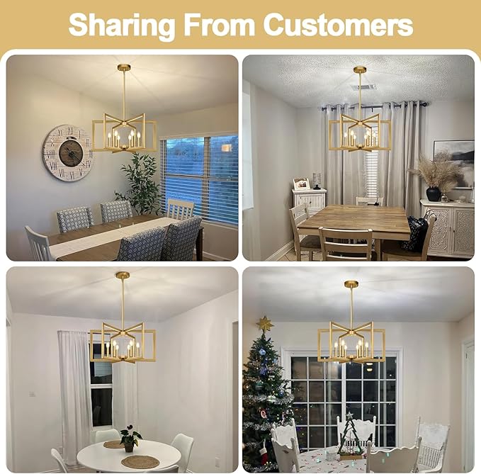 25" Modern Gold Chandelier for Dining Room (6-Light, 25-Inch), Geometric Gold Dining Room Light Fixture Over Table, Industrial Metal Hanging Pendant Lights for Kitchen Island, Entryway, Foyer