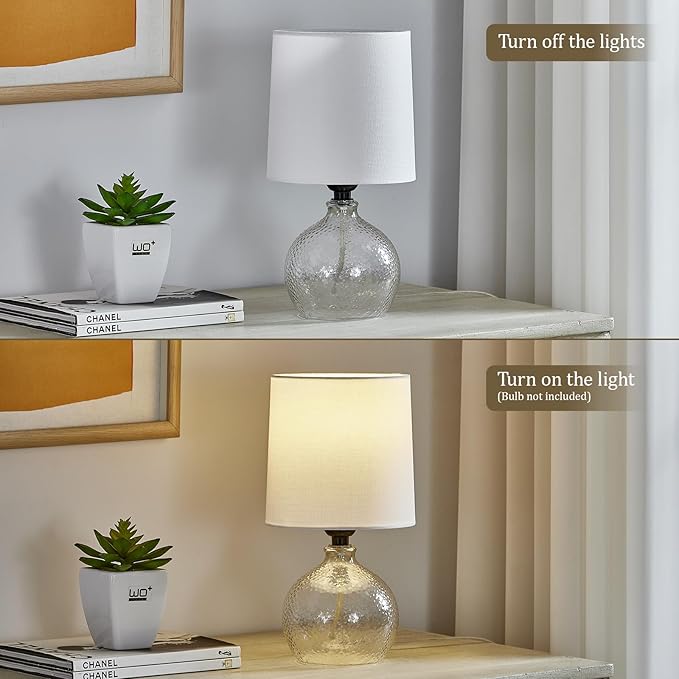 Small Table Lamps Set of 2-13.5" Modern Table Lamp for Bedroom - Bedside Lamps - Glass Table Lamp for Small Spaces, Living Room, Nightstand, Office, Side Desk Lamp, End Table