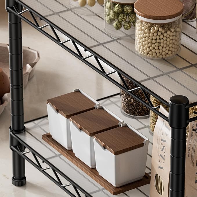 SINGAYE 2 Small Shelves Kitchen Storage Shelf Wire Shelving Unit Metal Shelf Adjustable Organizers Storage Shelving for Office Pantry Black 12" D X 18" W X 12" H