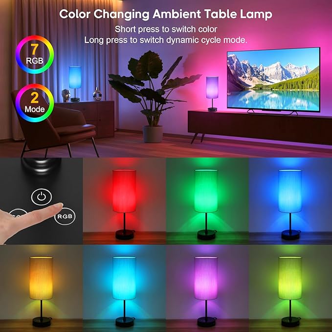 Unicozin Table Lamp, 3 CCT 3000K/4500K/6500K & RGB Color Changing, Stepless Dimmable, 17Inch Bedside Lamp for Reading, Ambience Nightstand Light for Home Decor Party, Grey Shade