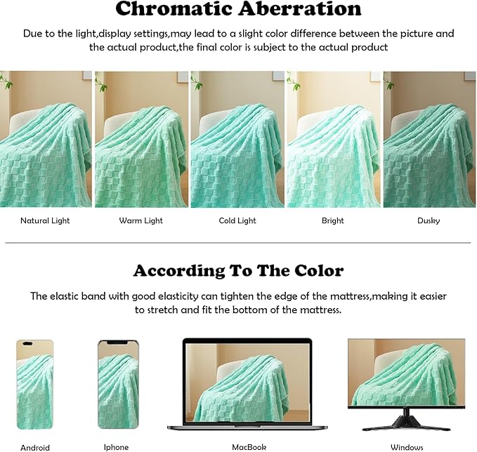 NEWCOSPLAY Super Soft Queen Blanket Aqua Premium Silky Flannel Fleece 3D Checkered Lightweight Bed Blanket All Season Use (Aqua Checkered, Queen(90"x90"))