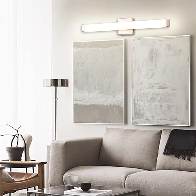 Bathroom Vanity Light Brushed Nickel Square LED 24 inch 14W 4000K Natural White Light Wall Bar Lighting Fixtures Over Mirror (Brushed Nickel, 24 inch 5CCTDimmable)