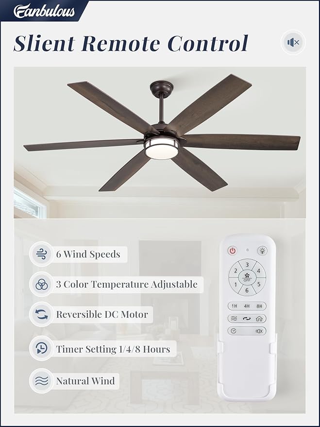 65 Inch Ceiling Fans with Lights, Farmhouse Large Ceiling Fans with Remote, Oil Bronze Modern Ceiling Fan with LED Light, Quiet DC Motor for Living Room, Bedroom, Kitchen, Indoor