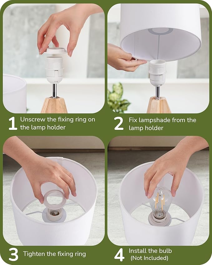 EDISHINE Small Cute Table Lamp, Wood Tripod Nightstand Lamp, Mid Century Bedside Lamp with Linen Fabric Shade for Nursery, Living Room, Bedroom, End Table, UL Listed, 14.2 Inch, ON/Off Switch