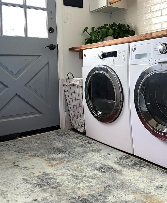 Lahome Modern Abstract Area Rug - 4x6 Grey Rugs for Bedroom Washable Dining Room Rug Living Room Mat, Non Slip Contemporary Indoor Floor Nursery Carpet for Kitchen Laundry Room Entryway