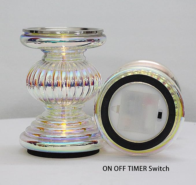 Mercury Glass Pillar Candle Pedestal Holders with Lights Set of 2,Candle Holder for Pillar Candle,Candlestick Holders,Perfect Decoration for Wedding Home Dining Table Xmas (Colorful)