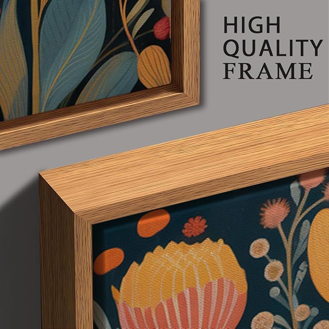 IARTTOP Large Floral Framed Canvas Wall Art 16x24 Inch Orange Abstract Blossom Flowers Wall Decor Set of 3 Mid-century Modern Boho Botanical Art Prints for Living Room Bedroom Office