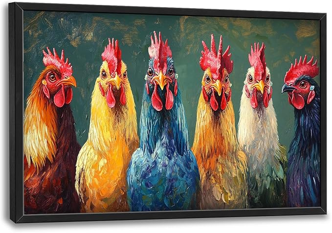 Olivine Rooster Large Wall Art, Farmhouse Rooster Pictures Wall Decor, Vintage Chicken Canvas Prints Painting, Framed Artwork for Dining Room Living Room Bedroom Bathroom Office Home Decor 36"x24"
