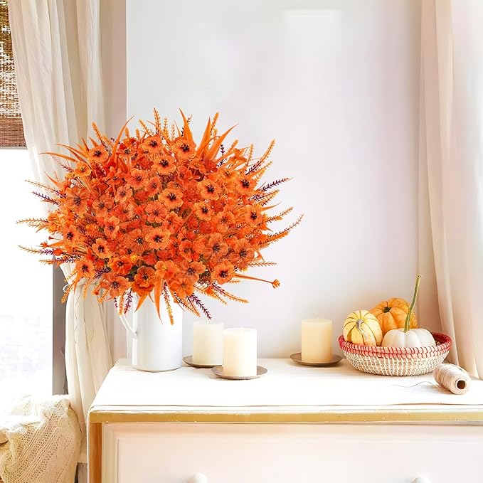 Agusbagli 40 Bunches Artificial Fall Outdoor Flowers Fake Autumn Boxwood Plants UV Resistant Plastic No Fade Faux Fall Flowers Arrangements for Thanksgiving Autumn Weddings Porch Indoor Home Decor