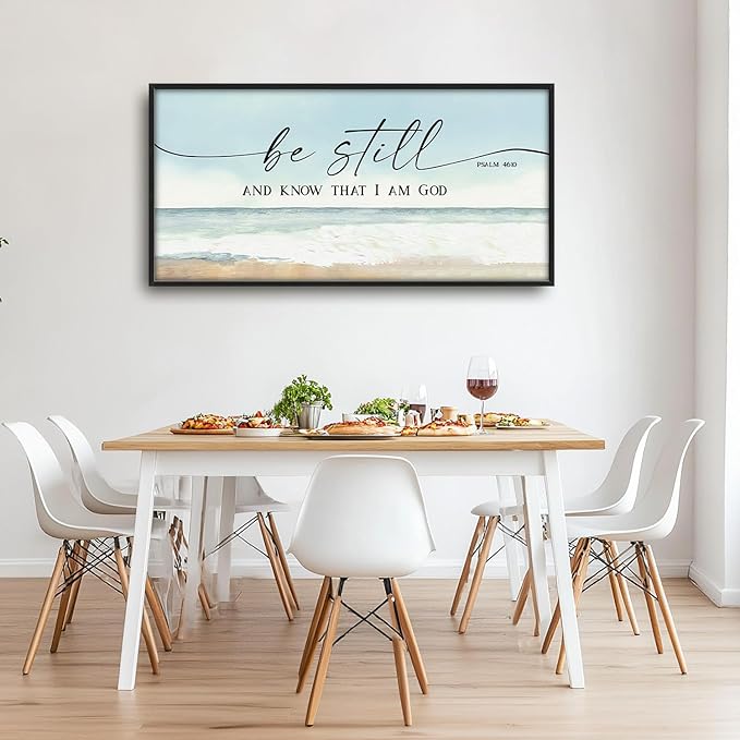 Flintis Large Christian Wall Art Be Still and Know That I Am God Sign Pictures Wall Decor Bible Verse Canvas Painting Print Artworks Framed for Living Room Bathroom Master Bedroom Office 60L x 30W
