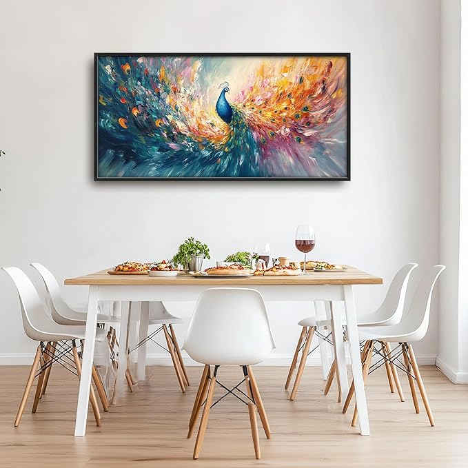 Flintis Large Colorful Peacock Framed Wall Art Peacock Feathers Pictures Wall Decor Abstract Animal Canvas Painting Print Artworks Decor Framed for Living Room Bathroom Master Bedroom 60L X 30W