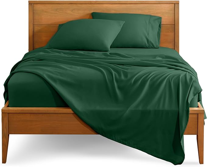 Bare Home Split Head Flex King Sheet Set - 1800 Ultra-Soft Microfiber Bed Sheets - Double Brushed - Deep Pockets - Easy Fit - 4 Piece Set - FlexTop King Bedding (Split Head Flex King, Forest Green)