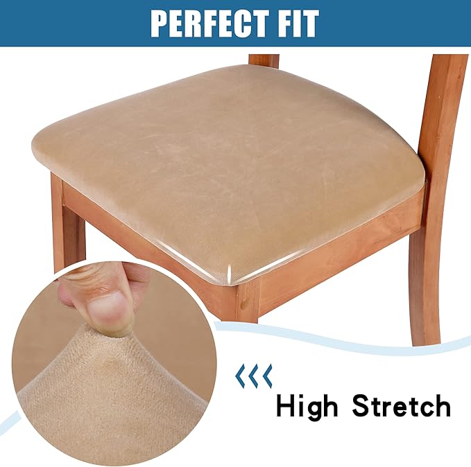Smiry Velvet Seat Covers for Dining Room Chair Set of 2, Stretch Fit Removable Washable Chair Seat Cushion Protector Slipcovers with Ties, Beige