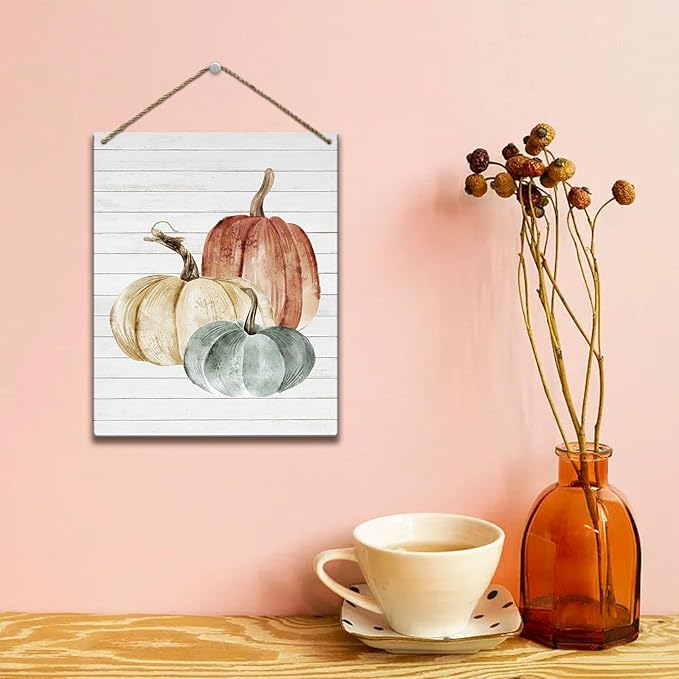 Pumpkin Sign Autumn Thanksgiving Fall Decor Rustic Wood Sign Wall Decor Funny Fall Quotes for Home Farmhouse Bedroom Bathroom Seasonal Harvest Decorative Wooden Wall Hanging Decor Plaque