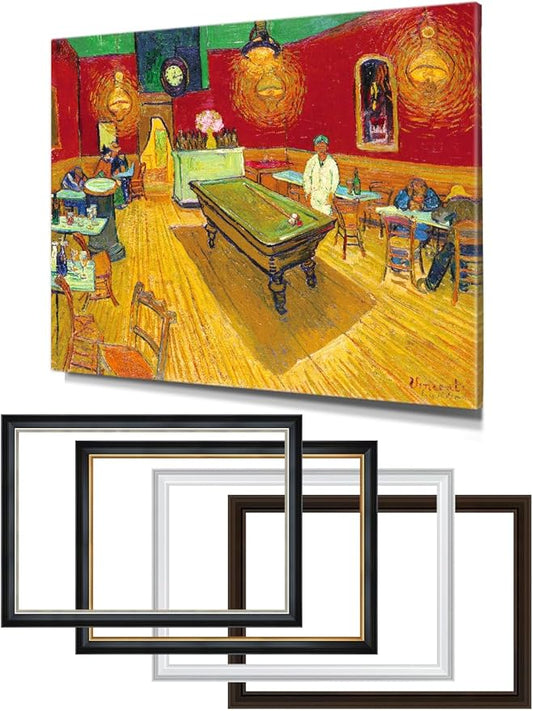 DECORARTS - The Night Cafe in the Place Lamartine by Vincent Van Gogh, Large Giclee Canvas Print with Solid Wood Frame, Oversized Wall Art Decor