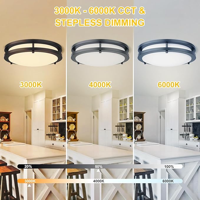 Kalium LED Ceiling Light with Remote 12 Inch Flush Mount Ceiling Light Fixture, 18W 3000K-6000K Adjustable Color Temperature, Dimmable Lighting Fixtures for Kitchen Bedroom Hardwired Installation