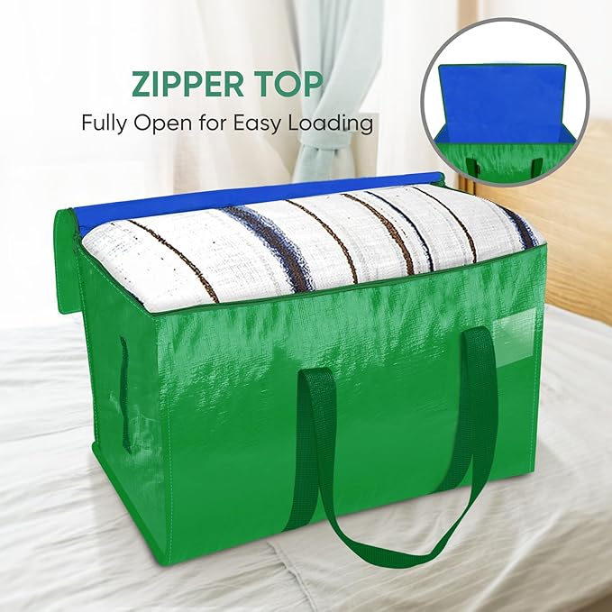 BALEINE 4-Pack Oversized Moving Bags with Reinforced Handles, Heavy-Duty Storage Tote for Clothes, Moving Supplies (Light Green, 4-Pack)