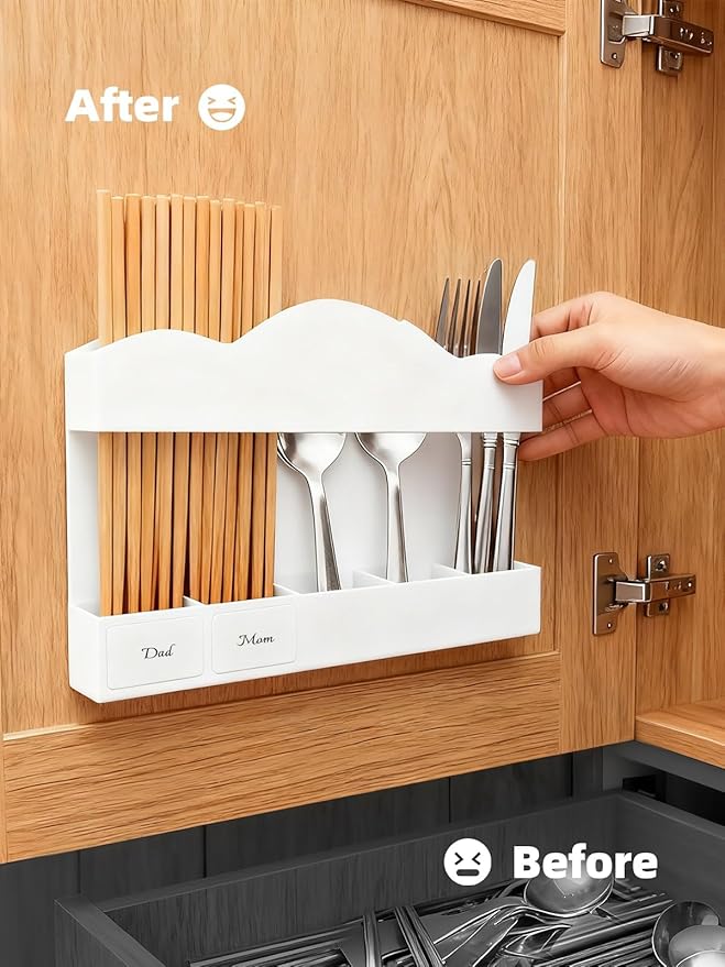 9.8" Acrylic Straw Holder for Cabinet Door - 5-Compartment Organizer with Ultra-Sticky Adhesive, Storage for Reusable Straws and Brushes, Kitchen & RV Essensials