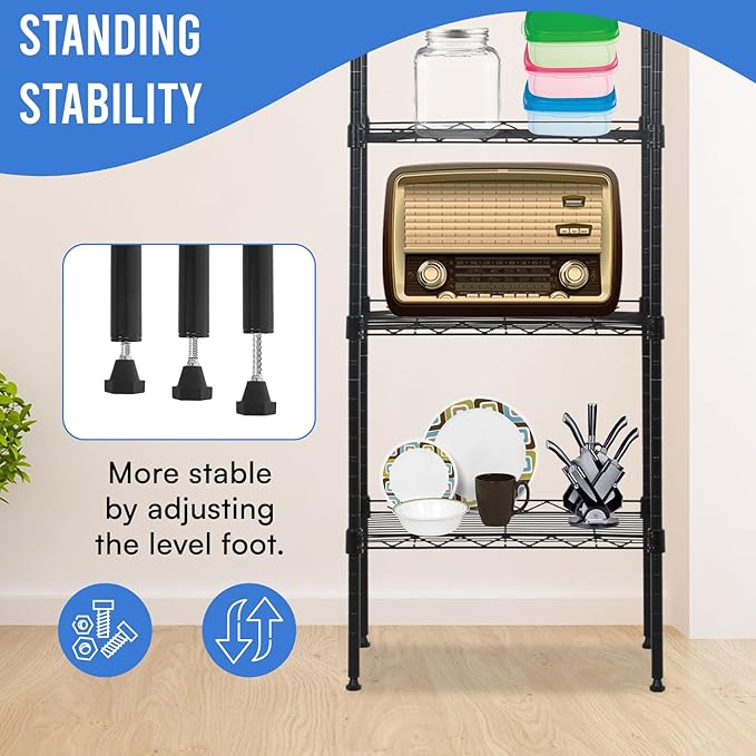 PayLessHere | 6-Tier Wire Shelf | 17"x12"x64" | Black | Adjustable Racks | Heavy-Duty Storage Shelves, Holds Upto 600 lbs | Rust-Resistant, No-Tool Assembly | for Home, Garage Shelving