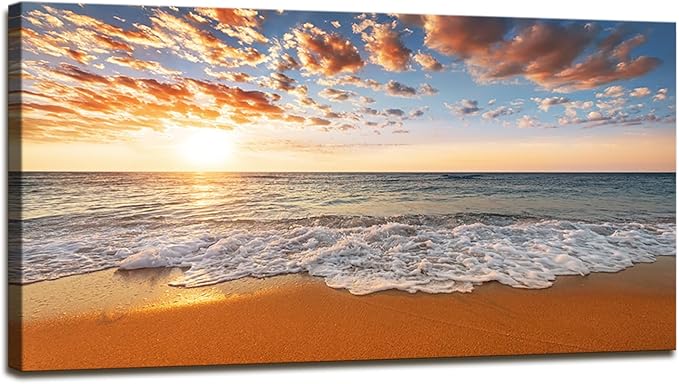 YYYYHPP YP2162 Beach Wall Art Morning Sunrise Sky Ocean Beach Waves Scenery Modern Painting Artwork for Office Wall Decor Home Decoration Stretched and Framed Ready to Hang
